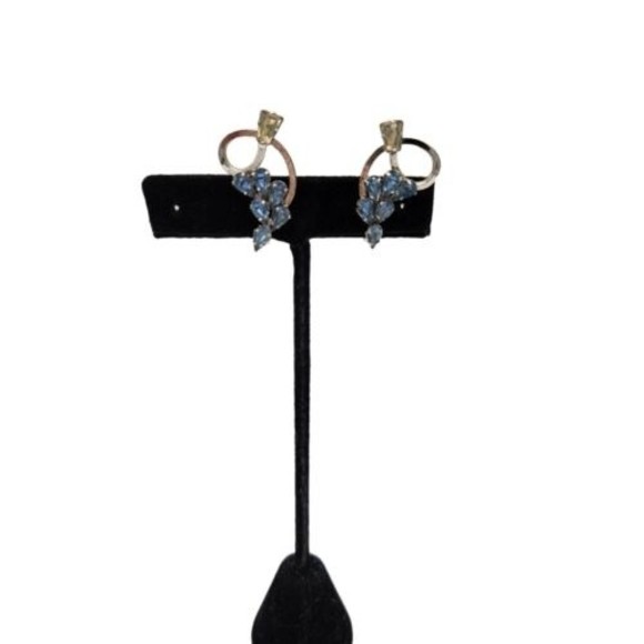 Star Art Sterling Blue White Rhinestone Screwback Earrings Vintage Signed Estate - Picture 7 of 9